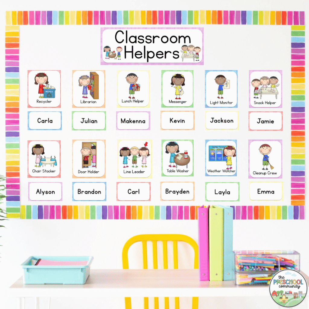 My Preschool & Kindergarten Classroom Jobs resource includes 30 different classroom jobs, editable student name cards, and multiple heading options so you can customize the display to fit your classroom. Whether you use a pocket chart, bulletin board, or clip chart, students will love having an important role in the classroom.