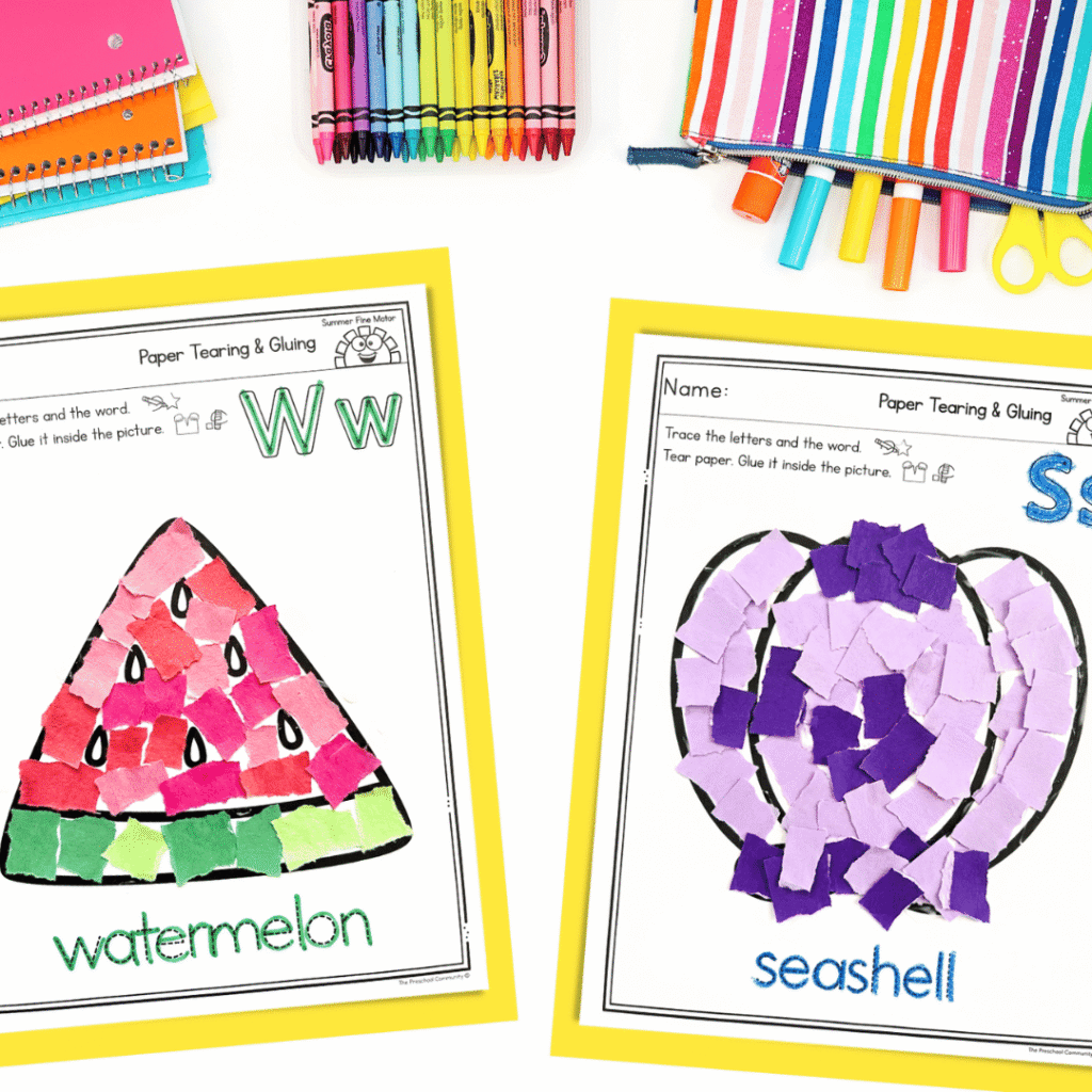 Last on this list is a fun summer fine motor activity that can also be used in many different ways! Students trace letters and words, and then fill summer-themed images like watermelon, starfish, and ice cream using the art material of your choice.